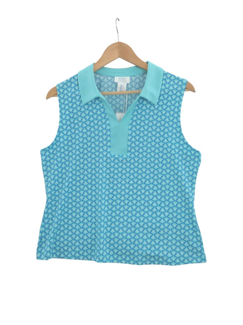 NWT Sigrid Olsen Size Large Sleeveless Golf Tennis Tank Top Blue Print Quick Dry